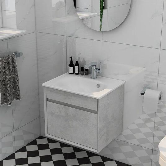 Imex Alma 500mm Single Drawer Wall Mounted Vanity Unit in Natural Stone - FZHF2784-500-B0026 - Envy Bathrooms Ltd