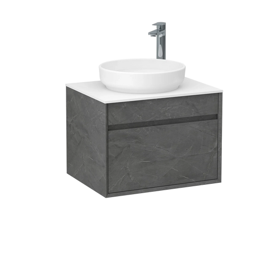 Imex Alma 600mm Single Drawer Wall Mounted Vanity Unit in Grey Marble - FZHF2784-600-B0004 - Envy Bathrooms Ltd