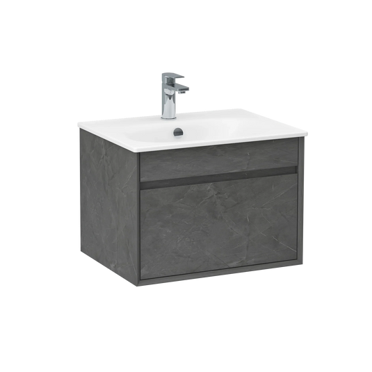 Imex Alma 600mm Single Drawer Wall Mounted Vanity Unit in Grey Marble - FZHF2784-600-B0004 - Envy Bathrooms Ltd