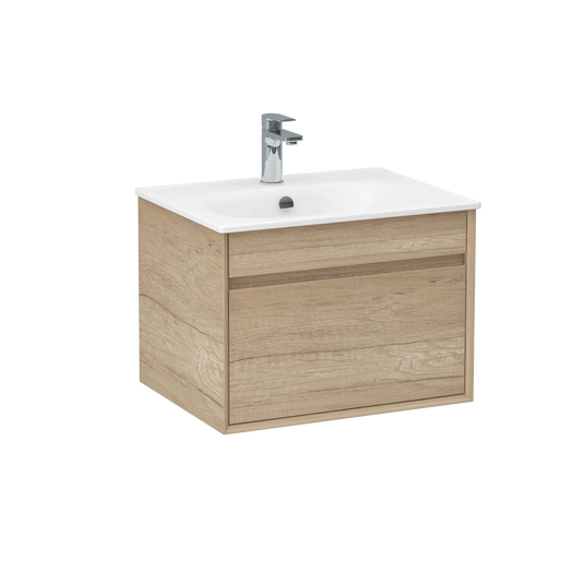 Imex Alma 600mm Single Drawer Wall Mounted Vanity Unit in Natural Oak - FZHF2784-600-B0001 - Envy Bathrooms Ltd