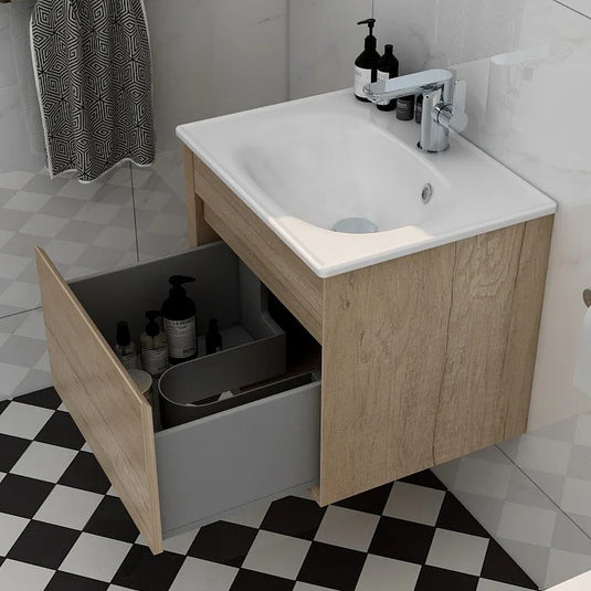 Imex Alma 600mm Single Drawer Wall Mounted Vanity Unit in Natural Oak - FZHF2784-600-B0001 - Envy Bathrooms Ltd