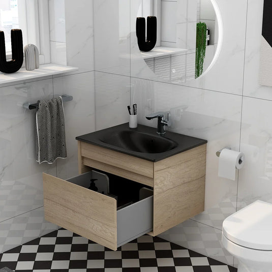 Imex Alma 600mm Single Drawer Wall Mounted Vanity Unit in Natural Oak - FZHF2784-600-B0001 - Envy Bathrooms Ltd