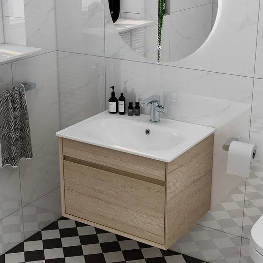 Imex Alma 600mm Single Drawer Wall Mounted Vanity Unit in Natural Oak - FZHF2784-600-B0001 - Envy Bathrooms Ltd