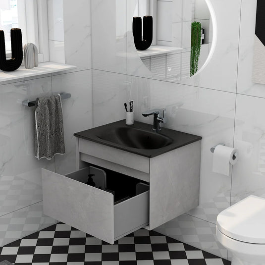 Imex Alma 600mm Single Drawer Wall Mounted Vanity Unit in Slate - FZHF2784-600-B0005 - Envy Bathrooms Ltd