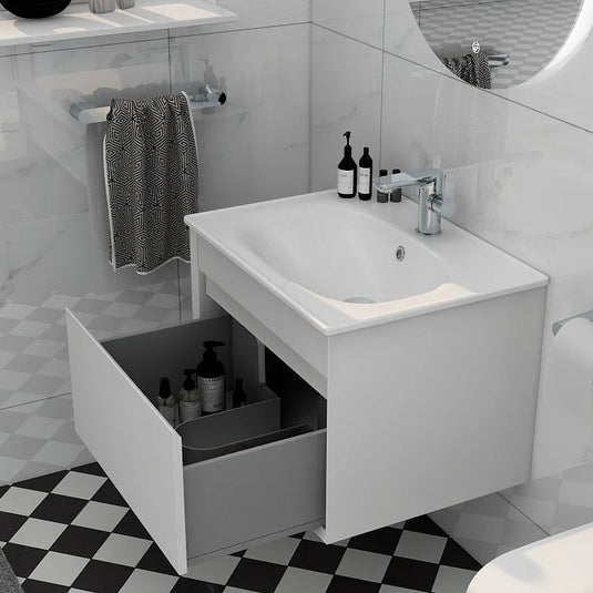 Imex Alma 600mm Single Drawer Wall Mounted Vanity Unit in White - FZHM2784-600-Q0002 - Envy Bathrooms Ltd