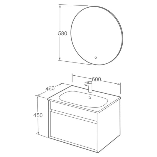 Imex Alma 600mm Single Drawer Wall Mounted Vanity Unit in White - FZHM2784-600-Q0002 - Envy Bathrooms Ltd