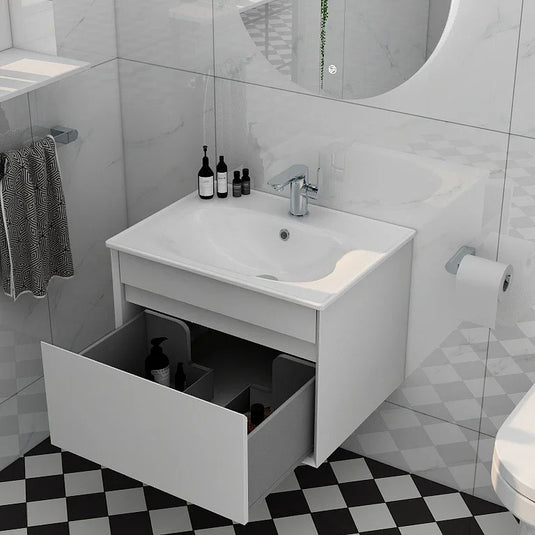 Imex Alma 600mm Single Drawer Wall Mounted Vanity Unit in White - FZHM2784-600-Q0002 - Envy Bathrooms Ltd