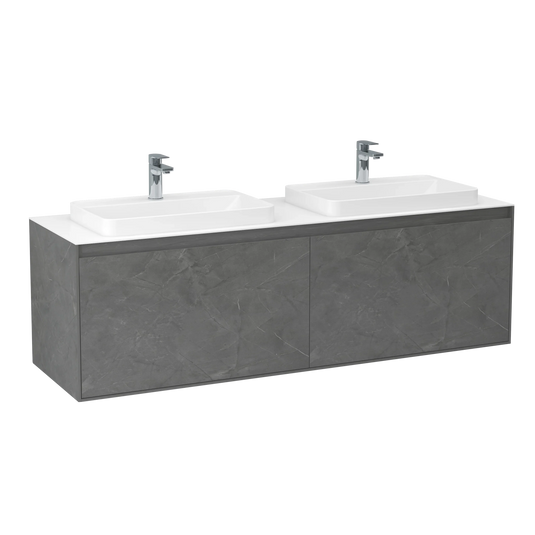 Imex Arco 1600mm Twin Single Drawer Wall Mounted Vanity Unit in Grey Marble - FZHF2781-1600-B0004 - Envy Bathrooms Ltd