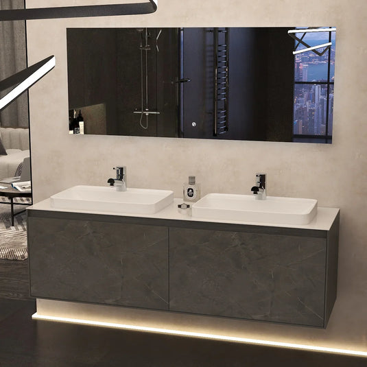 Imex Arco 1600mm Twin Single Drawer Wall Mounted Vanity Unit in Grey Marble - FZHF2781-1600-B0004 - Envy Bathrooms Ltd