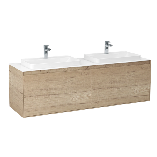 Imex Arco 1600mm Twin Single Drawer Wall Mounted Vanity Unit in Natural Oak - FZHF2781-1600-B0001 - Envy Bathrooms Ltd