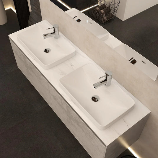 Imex Arco 1600mm Twin Single Drawer Wall Mounted Vanity Unit in Natural Stone - FZHF2781-1600-B0026 - Envy Bathrooms Ltd