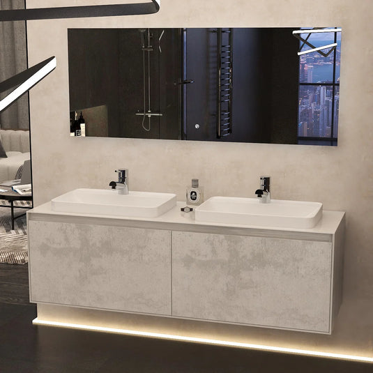 Imex Arco 1600mm Twin Single Drawer Wall Mounted Vanity Unit in Natural Stone - FZHF2781-1600-B0026 - Envy Bathrooms Ltd