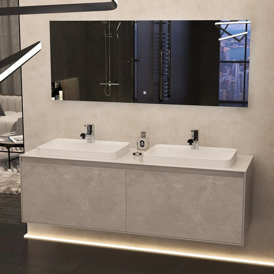 Imex Arco 1600mm Twin Single Drawer Wall Mounted Vanity Unit in Slate - FZHF2781-1600-B0005 - Envy Bathrooms Ltd