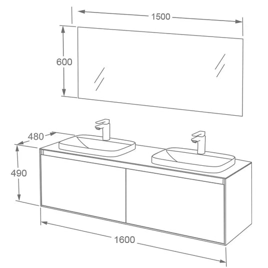 Imex Arco 1600mm Twin Single Drawer Wall Mounted Vanity Unit in Slate - FZHF2781-1600-B0005 - Envy Bathrooms Ltd