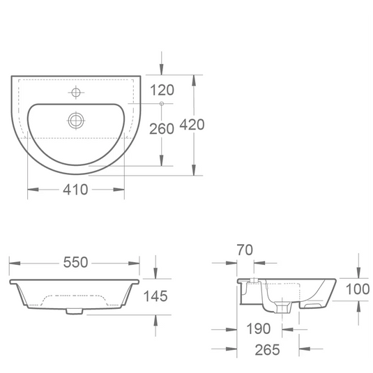 Imex Arco 550mm Semi Recessed Basin 1Th - LS1088 - Envy Bathrooms Ltd
