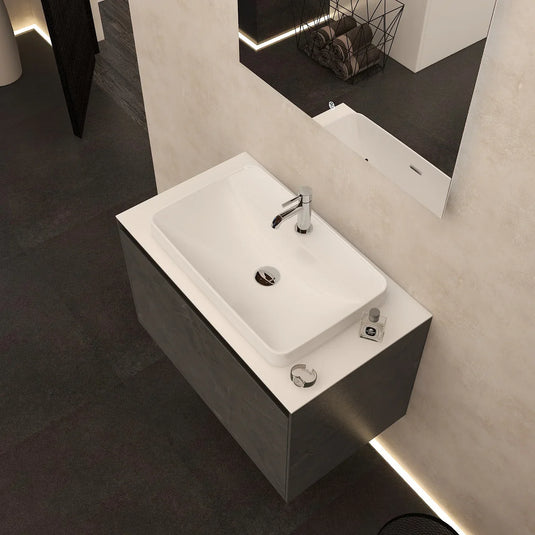 Imex Arco 800mm Single Drawer Wall Mounted Vanity Unit in Grey Marble - FZHF2781-800-B0004 - Envy Bathrooms Ltd