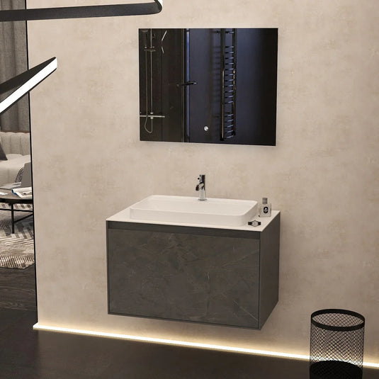 Imex Arco 800mm Single Drawer Wall Mounted Vanity Unit in Grey Marble - FZHF2781-800-B0004 - Envy Bathrooms Ltd