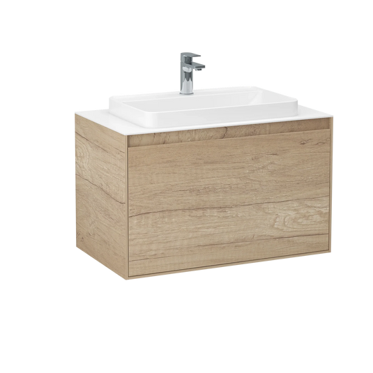 Imex Arco 800mm Single Drawer Wall Mounted Vanity Unit in Natural Oak - FZHF2781-800-B0001 - Envy Bathrooms Ltd