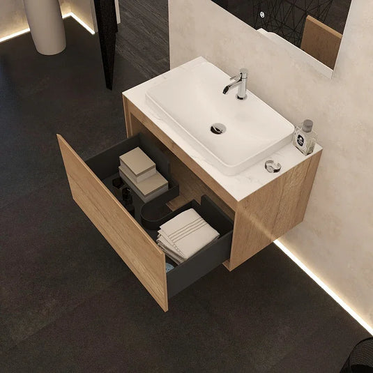 Imex Arco 800mm Single Drawer Wall Mounted Vanity Unit in Natural Oak - FZHF2781-800-B0001 - Envy Bathrooms Ltd
