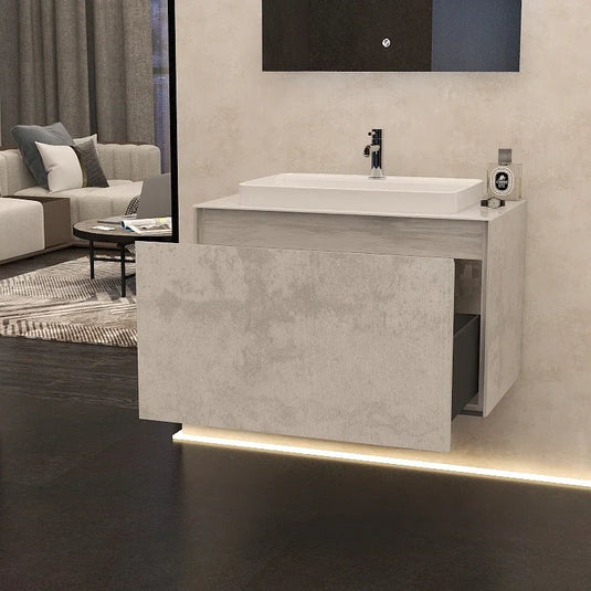 Imex Arco 800mm Single Drawer Wall Mounted Vanity Unit in Natural Stone - FZHF2781-800-B0026 - Envy Bathrooms Ltd