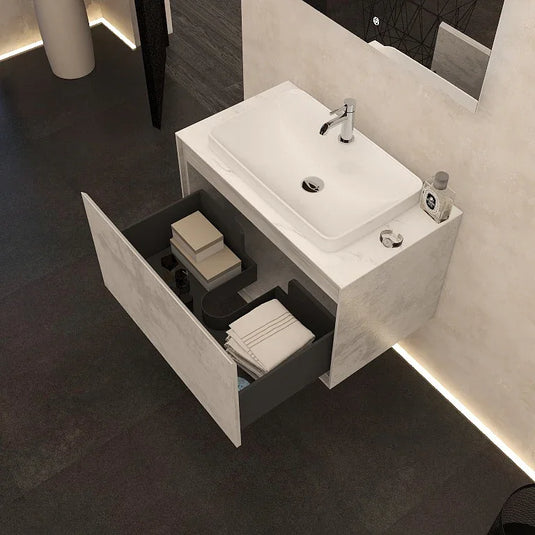 Imex Arco 800mm Single Drawer Wall Mounted Vanity Unit in Natural Stone - FZHF2781-800-B0026 - Envy Bathrooms Ltd