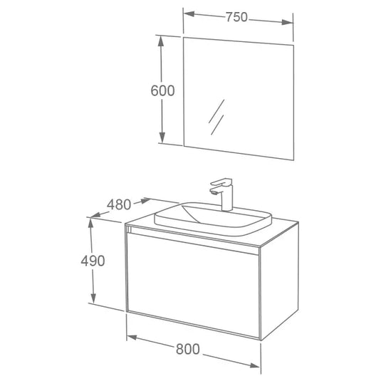 Imex Arco 800mm Single Drawer Wall Mounted Vanity Unit in Slate - FZHF2781-800-B0005 - Envy Bathrooms Ltd
