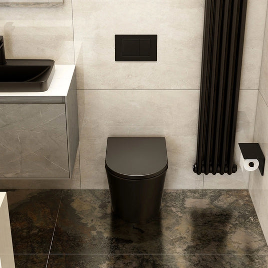 Imex Arco Black Rimless Short Projection Back To Wall Toilet | CB1088RBL