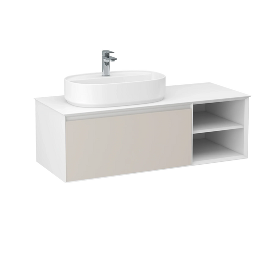 Imex Essence 1200mm Single Drawer Wall Mounted Vanity Unit with Open Storage in Cashmere - FZHM2773-1200-Q0007 - Envy Bathrooms Ltd