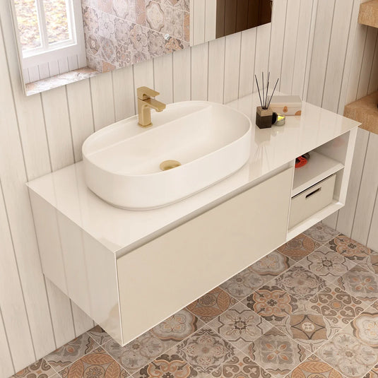Imex Essence 1200mm Single Drawer Wall Mounted Vanity Unit with Open Storage in Cashmere - FZHM2773-1200-Q0007 - Envy Bathrooms Ltd