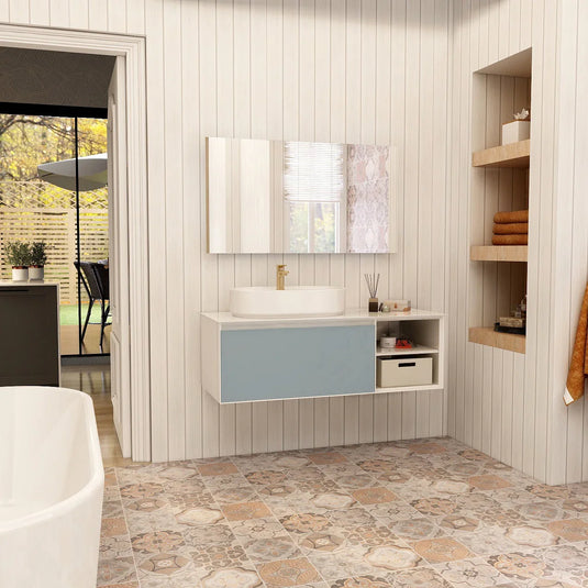 Imex Essence 1200mm Single Drawer Wall Mounted Vanity Unit with Open Storage in Duck Egg Blue - FZHM2773-1200-Q0006 - Envy Bathrooms Ltd