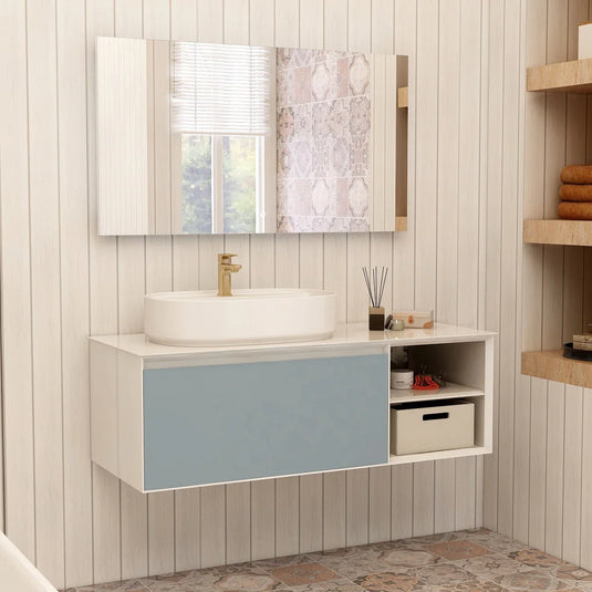 Imex Essence 1200mm Single Drawer Wall Mounted Vanity Unit with Open Storage in Duck Egg Blue - FZHM2773-1200-Q0006 - Envy Bathrooms Ltd