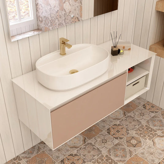 Imex Essence 1200mm Single Drawer Wall Mounted Vanity Unit with Open Storage in Matt Stone - FZHM2773-1200-Q0005 - Envy Bathrooms Ltd