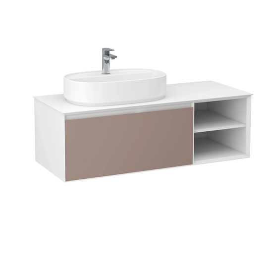 Imex Essence 1200mm Single Drawer Wall Mounted Vanity Unit with Open Storage in Matt Stone - FZHM2773-1200-Q0005 - Envy Bathrooms Ltd