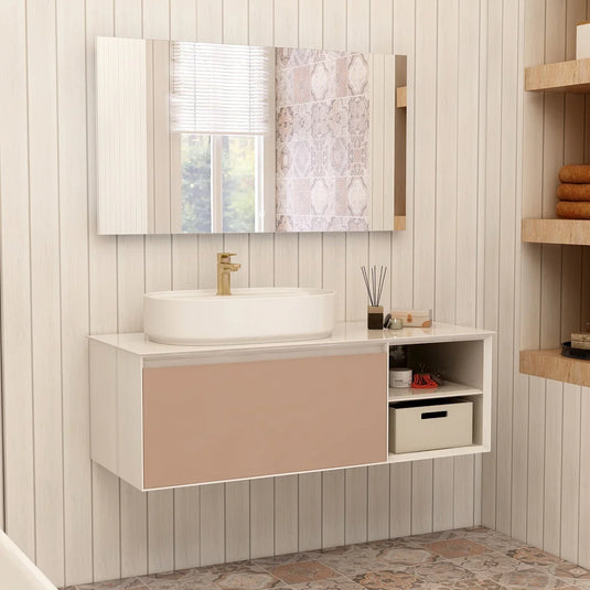 Imex Essence 1200mm Single Drawer Wall Mounted Vanity Unit with Open Storage in Matt Stone - FZHM2773-1200-Q0005 - Envy Bathrooms Ltd