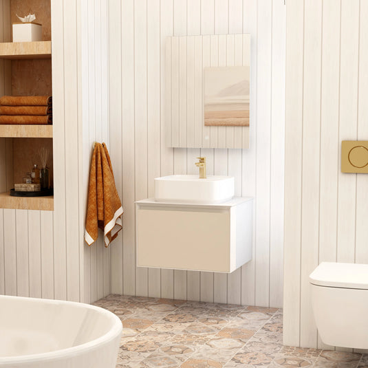 Imex Essence 600mm Single Drawer Wall Mounted Vanity Unit in Cashmere - FZHM2773-600-Q0007 - Envy Bathrooms Ltd