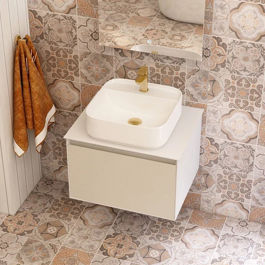 Imex Essence 600mm Single Drawer Wall Mounted Vanity Unit in Cashmere - FZHM2773-600-Q0007 - Envy Bathrooms Ltd