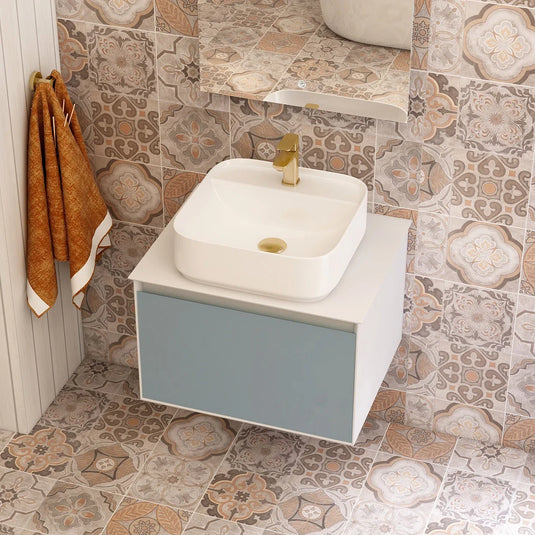 Imex Essence 600mm Single Drawer Wall Mounted Vanity Unit in Duck Egg Blue - FZHM2773-600-Q0006 - Envy Bathrooms Ltd