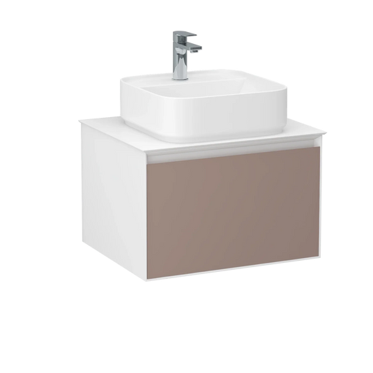Imex Essence 600mm Single Drawer Wall Mounted Vanity Unit in Matt Stone - FZHM2773-600-Q0005 - Envy Bathrooms Ltd
