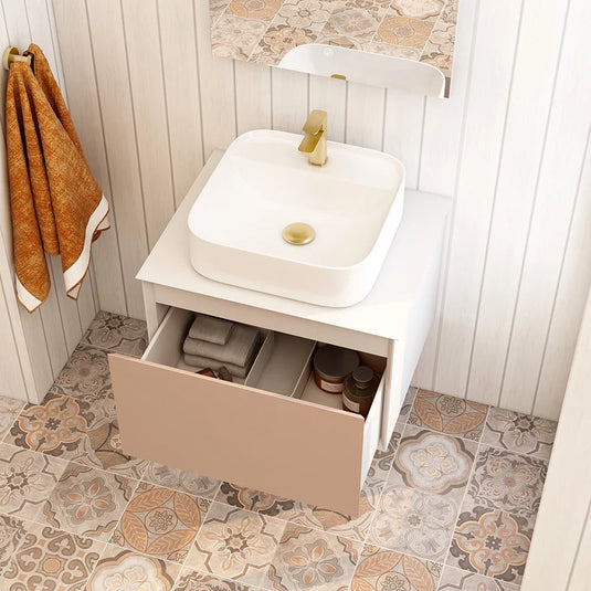 Imex Essence 600mm Single Drawer Wall Mounted Vanity Unit in Matt Stone - FZHM2773-600-Q0005 - Envy Bathrooms Ltd