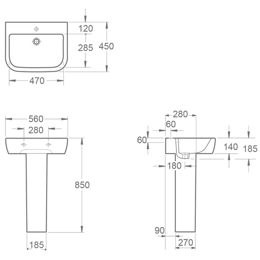 Imex Essence Full Pedestal For 560mm Basin - P10100 - Envy Bathrooms Ltd