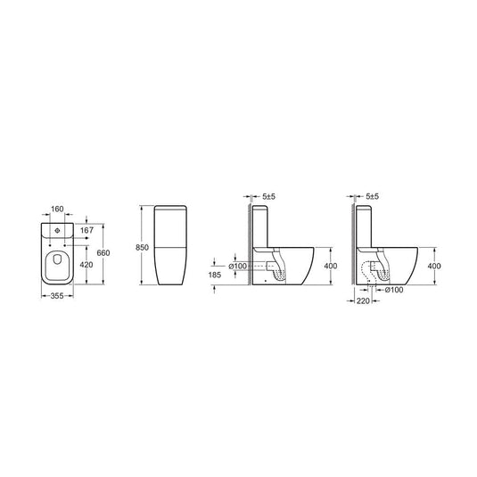 Imex Essence Rimless Closed Back Close Coupled Toilet White | C10100R-T10100-S1010SCQRN
