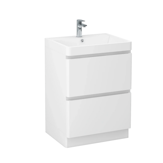 Imex Flite 600mm × 480mm Double Drawer Floor Mounted Vanity Unit - White Gloss - FL60DDFMC - Envy Bathrooms Ltd