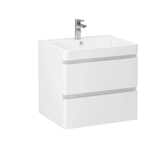 Imex Flite 600mm × 480mm Double Drawer Wall Mounted Vanity Unit - White Gloss - FL60DDWMC - Envy Bathrooms Ltd