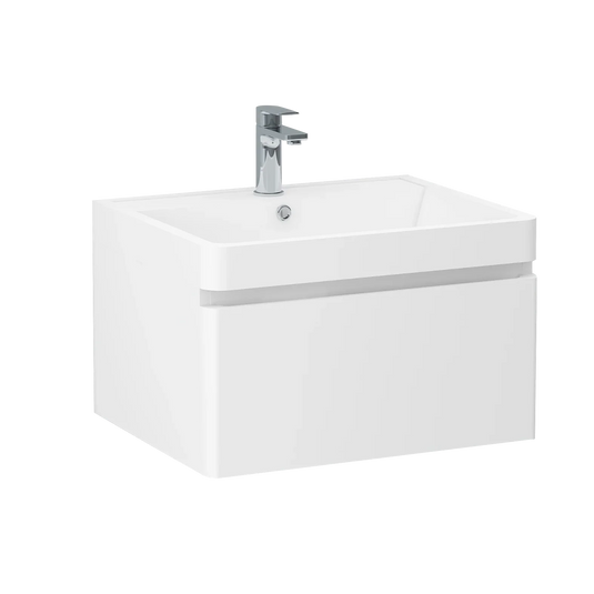Imex Flite 600mm × 480mm Single Drawer Wall Mounted Vanity Unit - White Gloss - FL60SDWMC - Envy Bathrooms Ltd