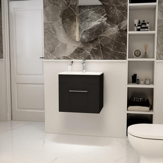 Imex Ivan 500mm Wall Mounted Single Drawer Vanity in Matt Black - WM-1-BLACK - Envy Bathrooms Ltd