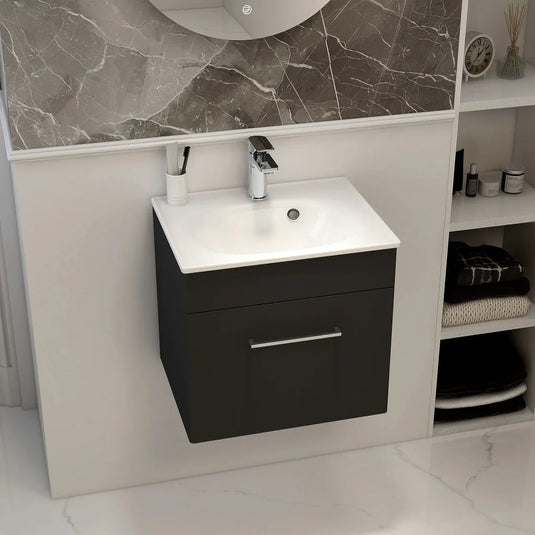 Imex Ivan 500mm Wall Mounted Single Drawer Vanity in Matt Black - WM-1-BLACK - Envy Bathrooms Ltd
