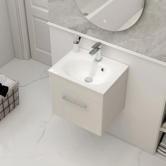 Imex Ivan 500mm Wall Mounted Single Drawer Vanity in Matt White- WM-1-WHITE - Envy Bathrooms Ltd