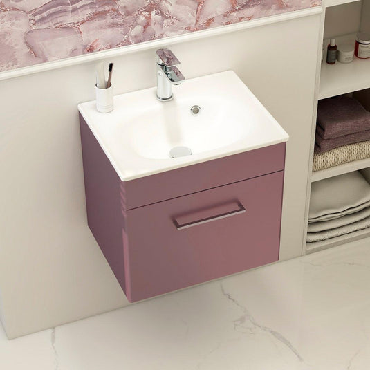 Imex Ivan 500mm Wall Mounted Single Drawer Vanity in Plum - WM-1-PLUM - Envy Bathrooms Ltd