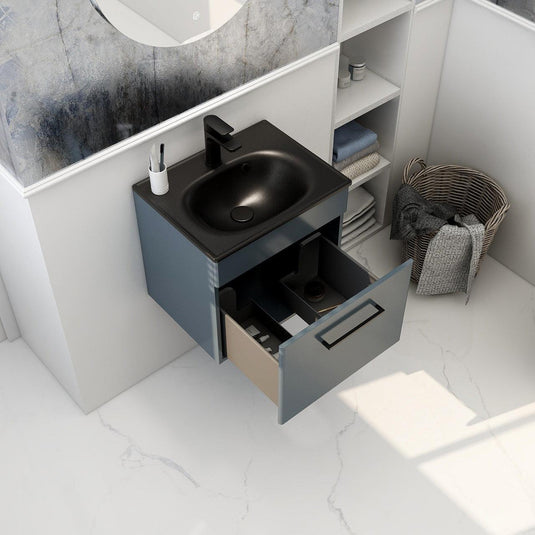 Imex Ivan 500mm Wall Mounted Single Drawer Vanity in Steel Blue - WM-1-STEEL - Envy Bathrooms Ltd