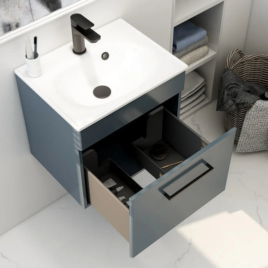 Imex Ivan 500mm Wall Mounted Single Drawer Vanity in Steel Blue - WM-1-STEEL - Envy Bathrooms Ltd